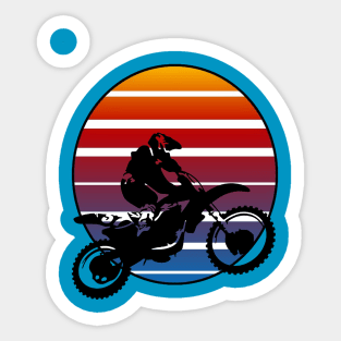 Motor X Silhouette Dirt Bike Against Retro Sunset Sticker